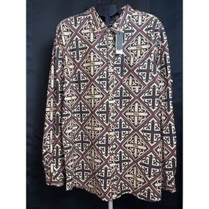 Rich Gang YMCMB Geometric Cross Medallion Print Long Sleeve Shirt Size 2XL